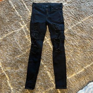 American Eagle Black Ripped Jeggings size 0